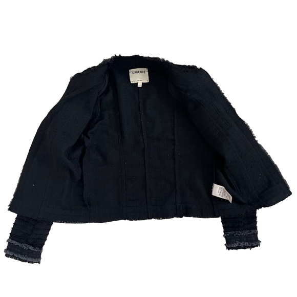 L'AGENCE Agnes Tweed Jacket in Black Wash, Size Small, Made in USA, Denim Fringe - Picture 4 of 12